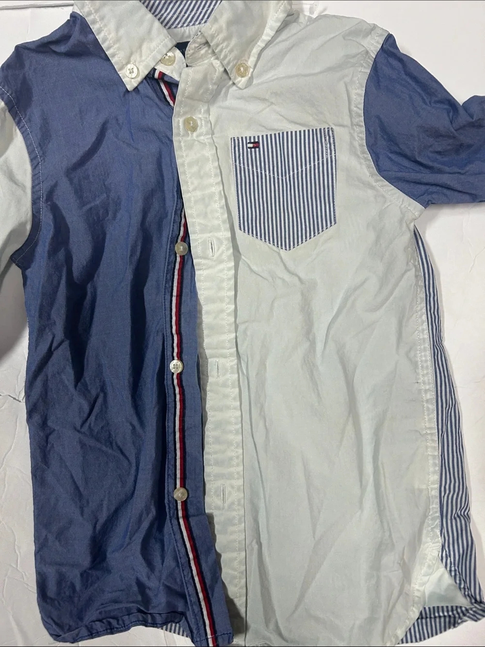 Tommy Hilfiger Boys Two-Tone Blue Button-Up Shirt Shirt Size XS 4/5